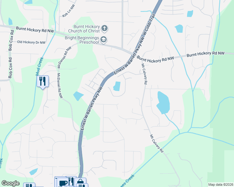 map of restaurants, bars, coffee shops, grocery stores, and more near 231 Everleigh Way Northwest in Marietta