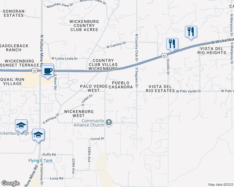 map of restaurants, bars, coffee shops, grocery stores, and more near 425 Falcon Drive in Wickenburg