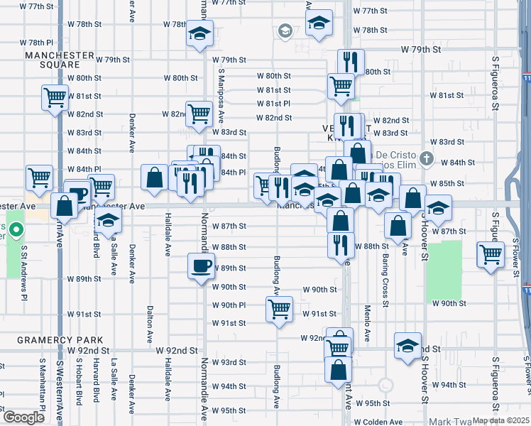 map of restaurants, bars, coffee shops, grocery stores, and more near in Los Angeles