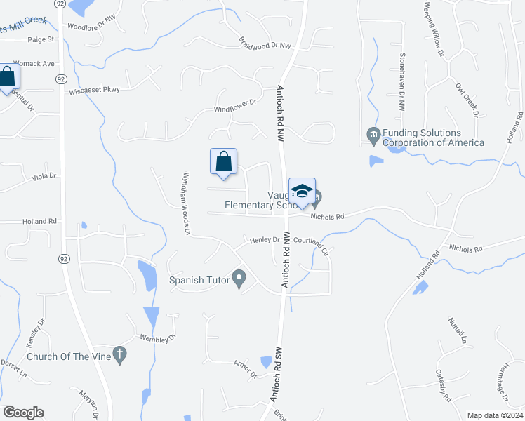 map of restaurants, bars, coffee shops, grocery stores, and more near 6030 Crabapple Way in Powder Springs