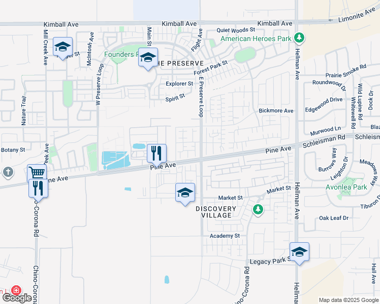 map of restaurants, bars, coffee shops, grocery stores, and more near 8459 Snapdragon Lane in Chino