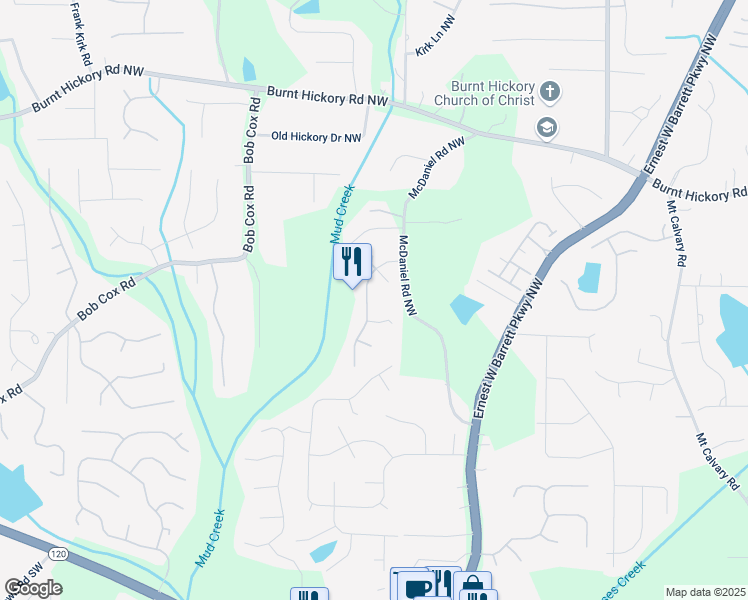 map of restaurants, bars, coffee shops, grocery stores, and more near 222 Rippling Drive Northwest in Marietta