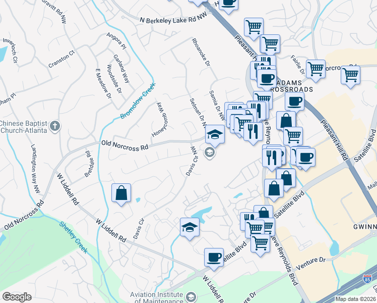 map of restaurants, bars, coffee shops, grocery stores, and more near 3915 Fallbrook Drive Northwest in Duluth