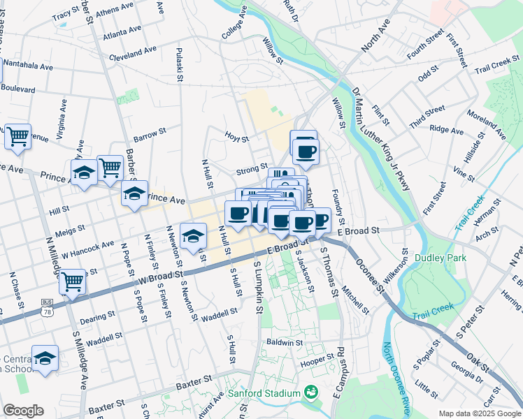 map of restaurants, bars, coffee shops, grocery stores, and more near in Athens