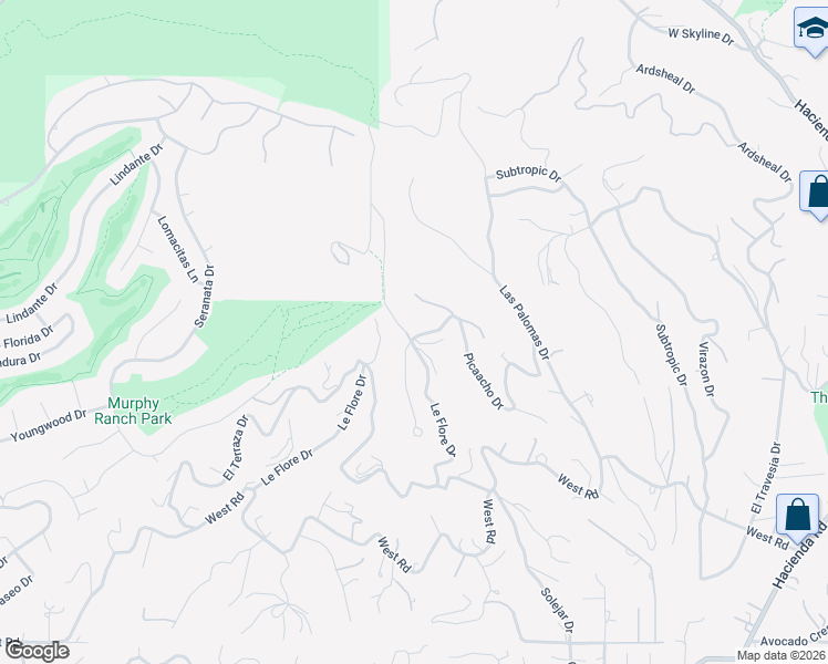 map of restaurants, bars, coffee shops, grocery stores, and more near 951 Picaacho Drive in La Habra Heights