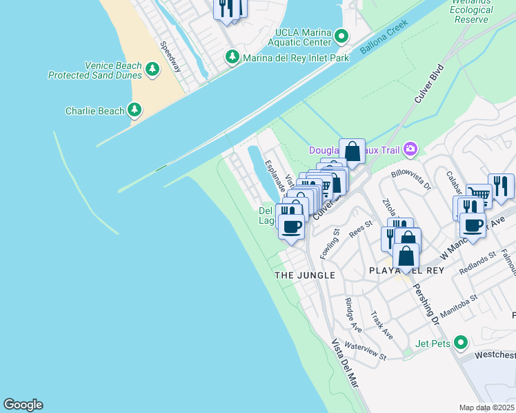 map of restaurants, bars, coffee shops, grocery stores, and more near 8 66th Avenue in Los Angeles