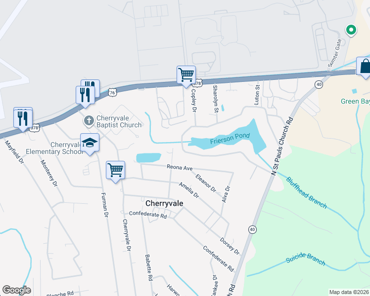 map of restaurants, bars, coffee shops, grocery stores, and more near 1435 Wilma Court in Sumter