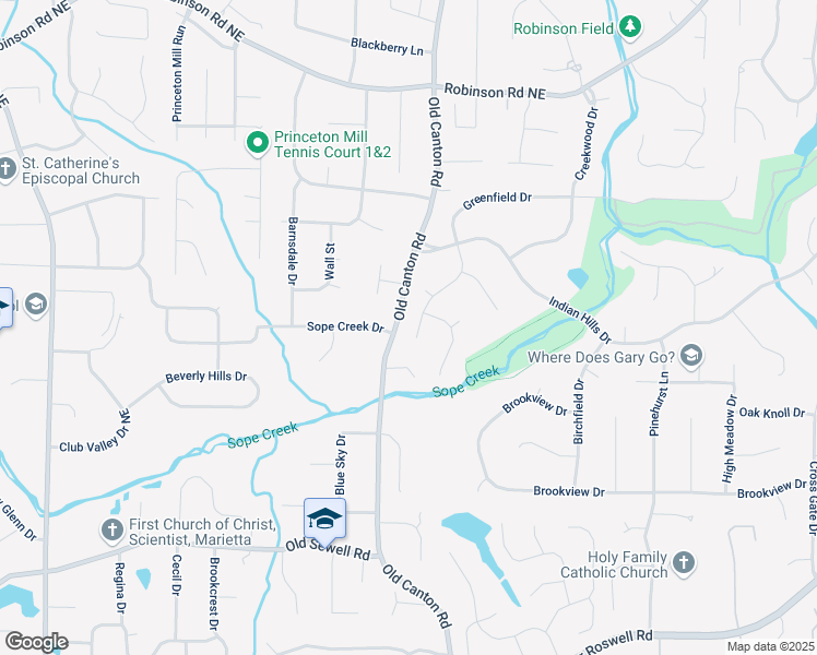 map of restaurants, bars, coffee shops, grocery stores, and more near 3017 Greenfield Drive in Marietta