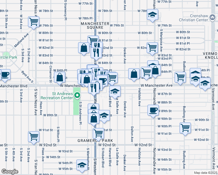 map of restaurants, bars, coffee shops, grocery stores, and more near in Los Angeles