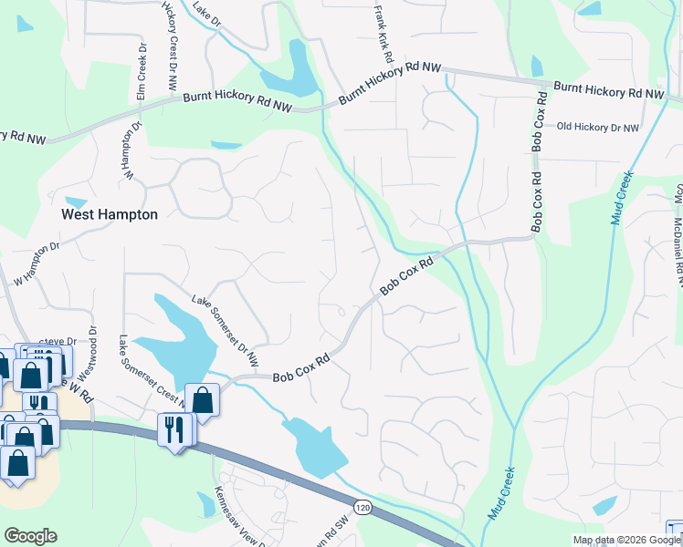 map of restaurants, bars, coffee shops, grocery stores, and more near 206 Jackson Heights Lane in Marietta