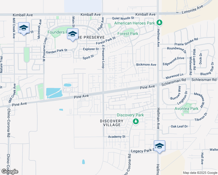 map of restaurants, bars, coffee shops, grocery stores, and more near 8545 Midway Lane in Chino