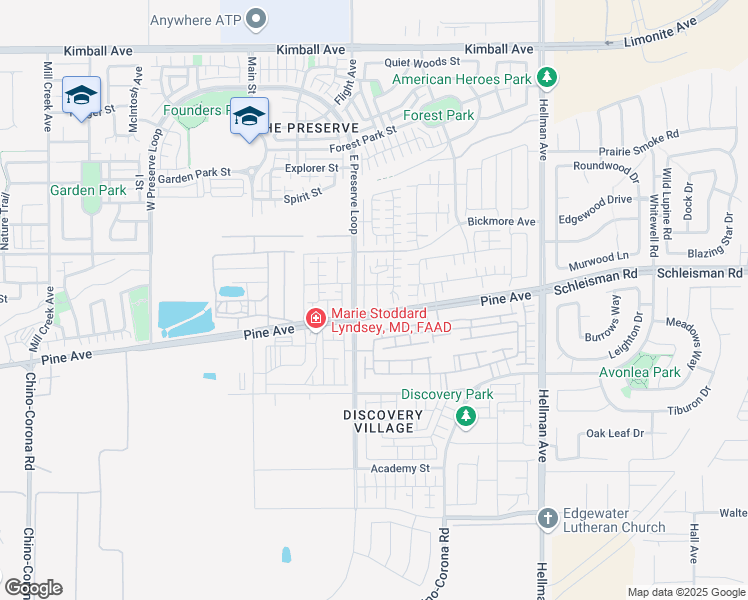 map of restaurants, bars, coffee shops, grocery stores, and more near 8545 Midway Lane in Chino