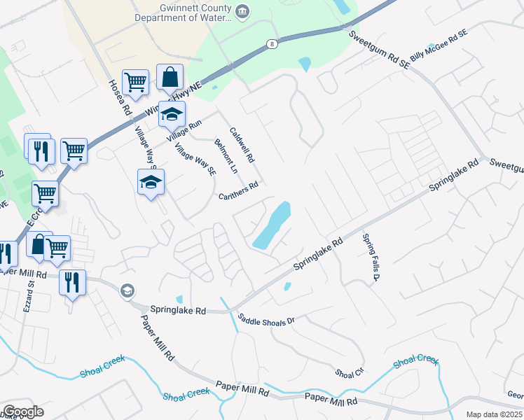 map of restaurants, bars, coffee shops, grocery stores, and more near 560 Pondweed Drive in Lawrenceville