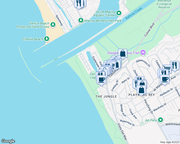 map of restaurants, bars, coffee shops, grocery stores, and more near 6615 Pacific Avenue in Los Angeles