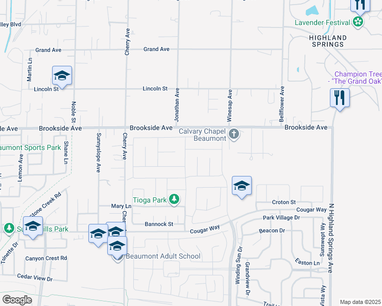 map of restaurants, bars, coffee shops, grocery stores, and more near 1413 Ellerg Way in Beaumont