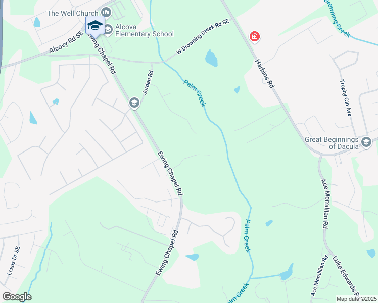 map of restaurants, bars, coffee shops, grocery stores, and more near 2140 Spruce Lake Drive Southeast in Dacula