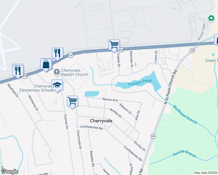 map of restaurants, bars, coffee shops, grocery stores, and more near 1435 Wilma Court in Sumter