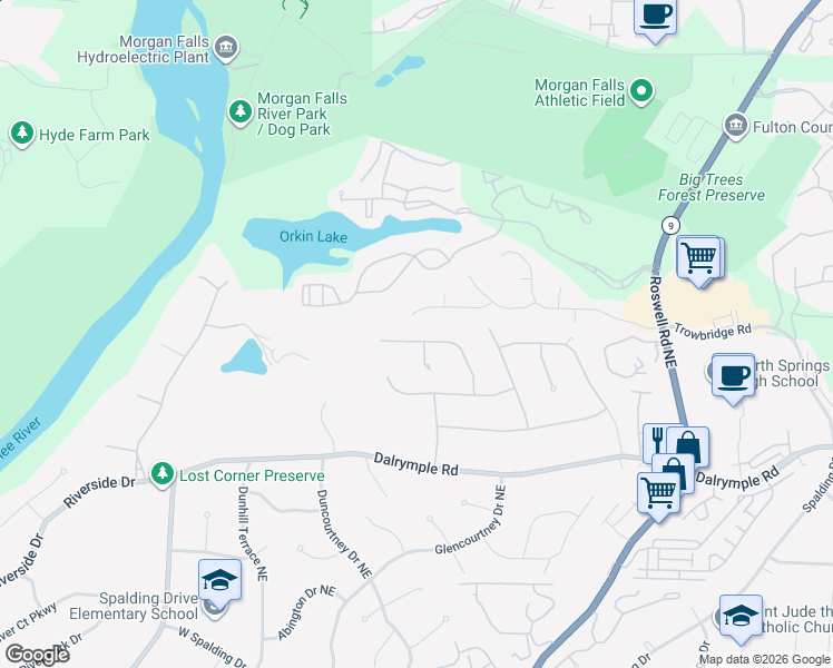 map of restaurants, bars, coffee shops, grocery stores, and more near 795 Old Campus Trail Northeast in Sandy Springs