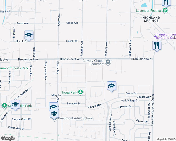 map of restaurants, bars, coffee shops, grocery stores, and more near 1413 Ellerg Way in Beaumont