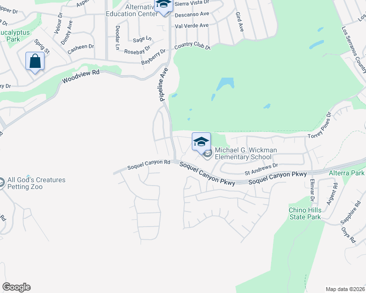map of restaurants, bars, coffee shops, grocery stores, and more near 16169 Singing Hills Drive in Chino Hills