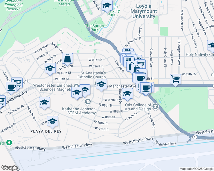 map of restaurants, bars, coffee shops, grocery stores, and more near in Los Angeles
