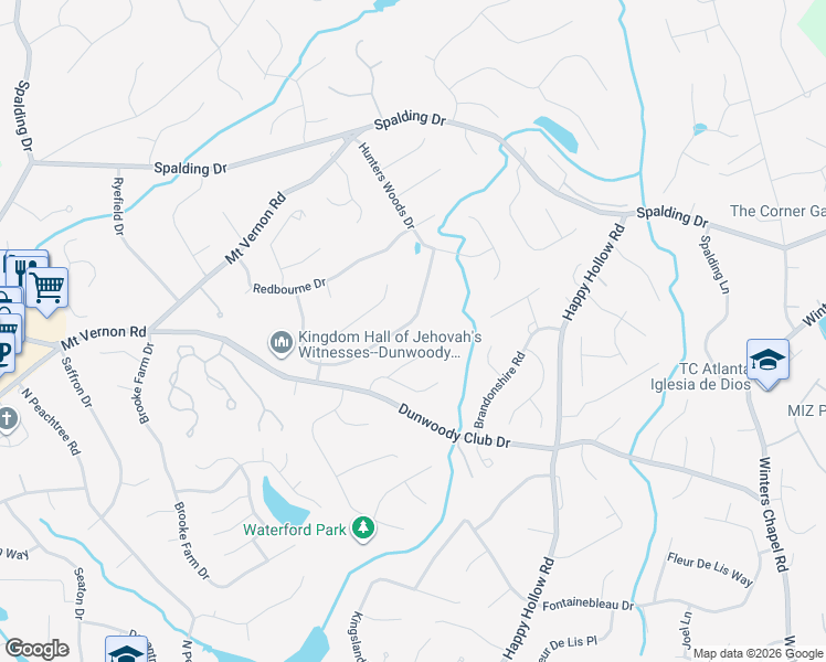 map of restaurants, bars, coffee shops, grocery stores, and more near 7645 Brigham Drive in Atlanta