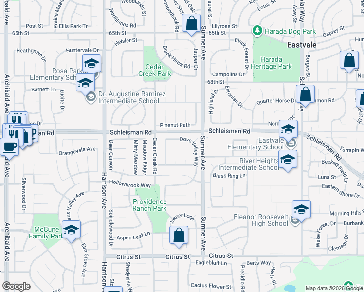 map of restaurants, bars, coffee shops, grocery stores, and more near 13482 Eagle Nest Court in Corona