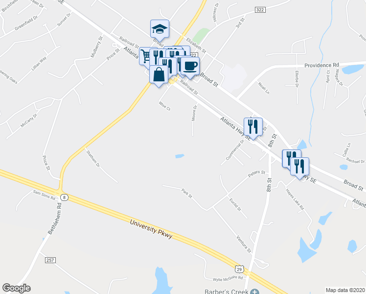 map of restaurants, bars, coffee shops, grocery stores, and more near 541 Moore Drive in Statham