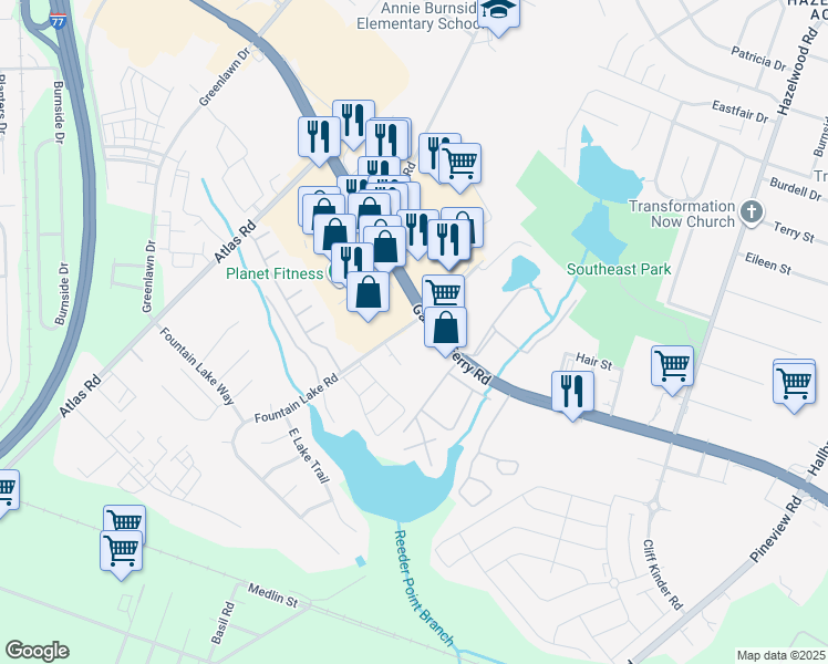 map of restaurants, bars, coffee shops, grocery stores, and more near 7609 Garners Ferry Road in Columbia