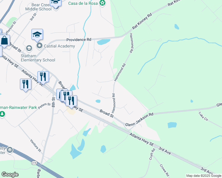 map of restaurants, bars, coffee shops, grocery stores, and more near 461 Hammond Road in Statham