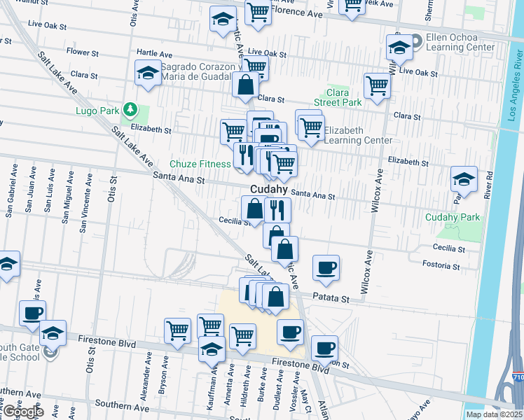 map of restaurants, bars, coffee shops, grocery stores, and more near 8135 Atlantic Avenue in Cudahy