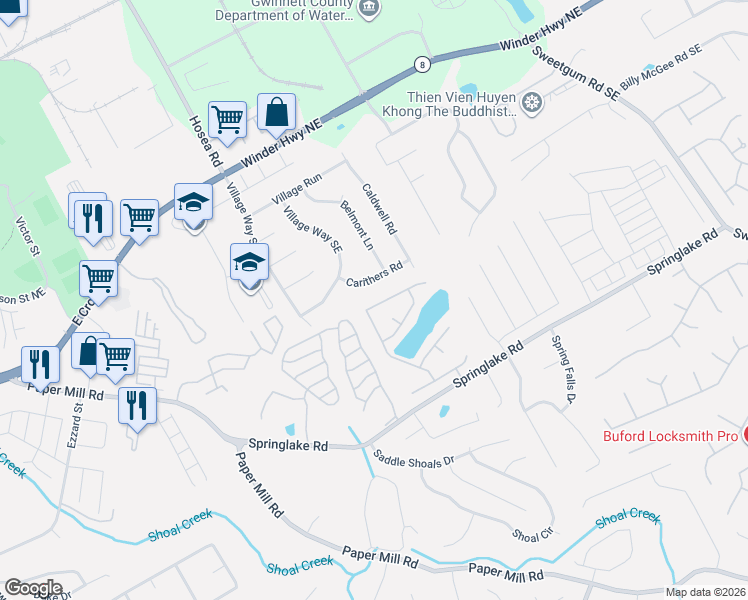map of restaurants, bars, coffee shops, grocery stores, and more near 365 Cool Weather Drive in Lawrenceville