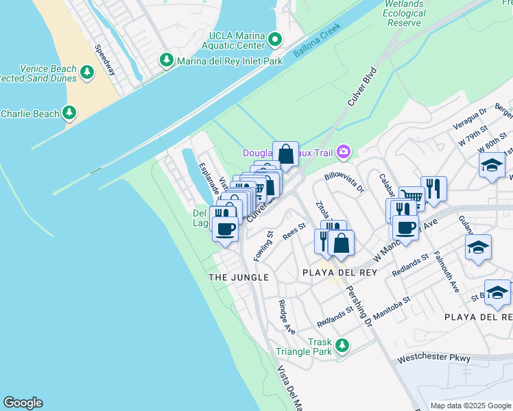 map of restaurants, bars, coffee shops, grocery stores, and more near 315 Culver Boulevard in Los Angeles