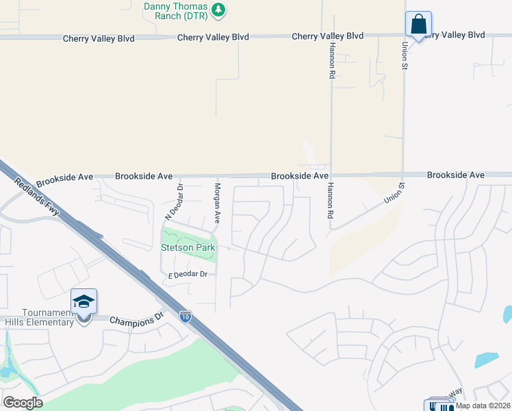 map of restaurants, bars, coffee shops, grocery stores, and more near 1165 Wisteria Way in Beaumont