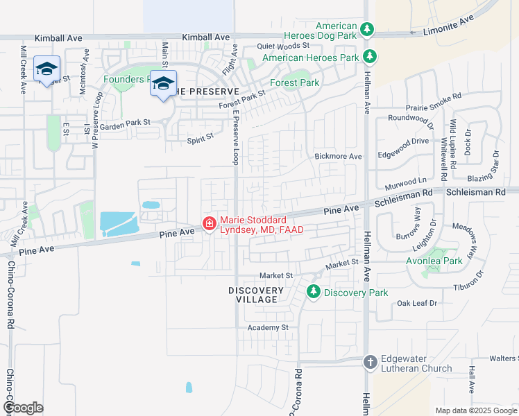 map of restaurants, bars, coffee shops, grocery stores, and more near 16188 Alamo Court in Chino