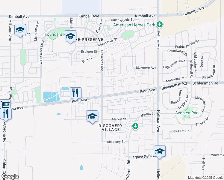map of restaurants, bars, coffee shops, grocery stores, and more near 16188 Alamo Court in Chino