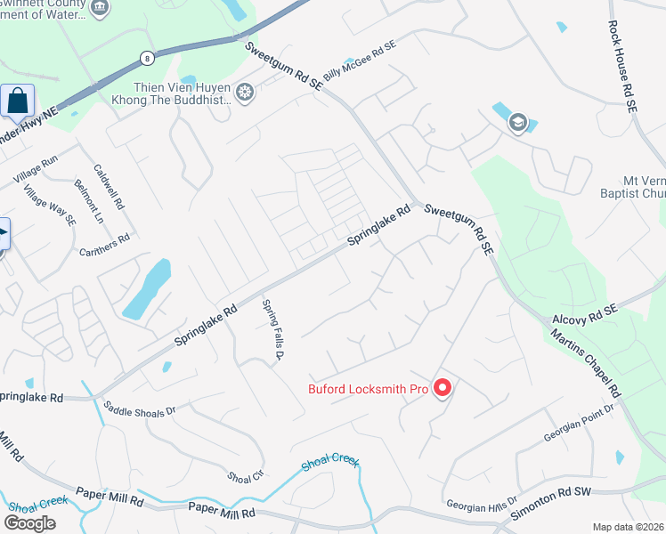 map of restaurants, bars, coffee shops, grocery stores, and more near 788 Springlake Rd in Lawrenceville