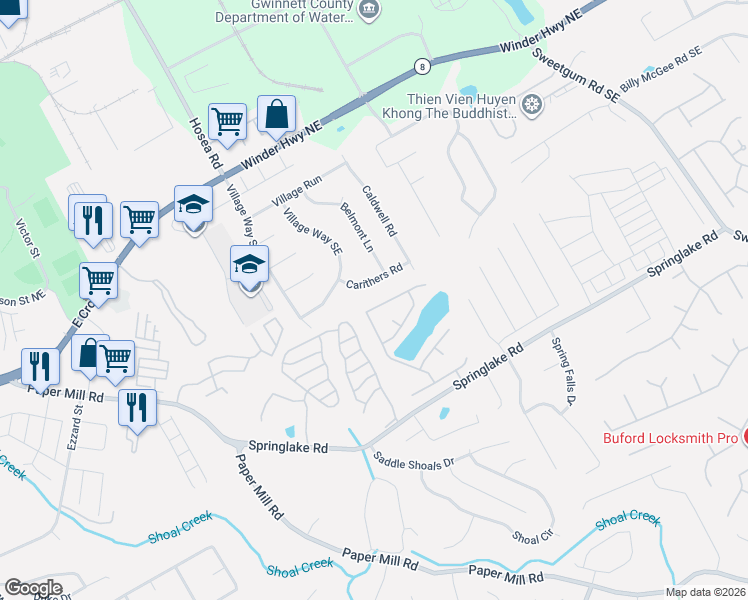 map of restaurants, bars, coffee shops, grocery stores, and more near 365 Cool Weather Drive in Lawrenceville