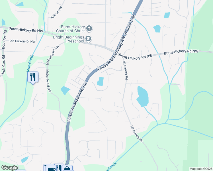 map of restaurants, bars, coffee shops, grocery stores, and more near 271 Everleigh Way Northwest in Marietta