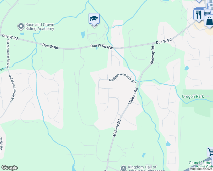 map of restaurants, bars, coffee shops, grocery stores, and more near 4528 Madison Ridge Place Northwest in Marietta