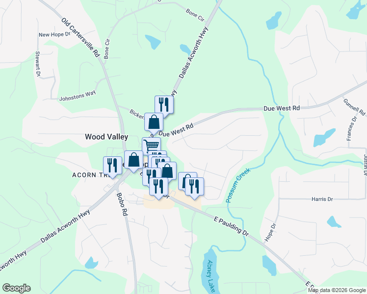 map of restaurants, bars, coffee shops, grocery stores, and more near 89 Autumn Creek Drive in Dallas