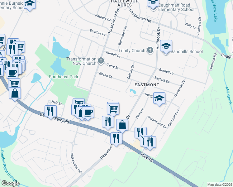 map of restaurants, bars, coffee shops, grocery stores, and more near 7632 Stone Street in Columbia