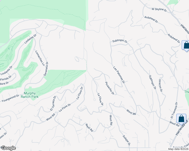 map of restaurants, bars, coffee shops, grocery stores, and more near 951 Picaacho Drive in La Habra Heights