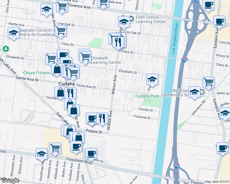 map of restaurants, bars, coffee shops, grocery stores, and more near 5002 Santa Ana St in Cudahy