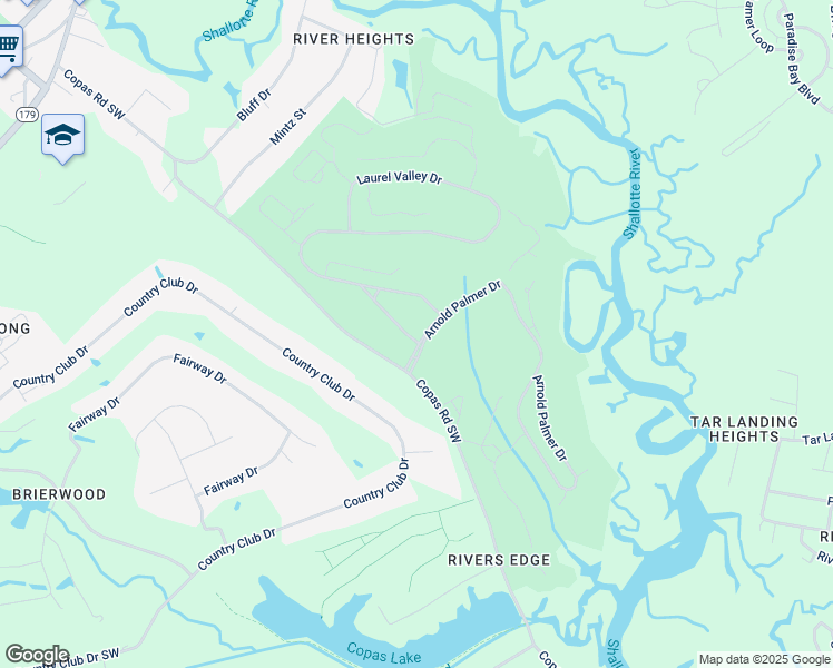map of restaurants, bars, coffee shops, grocery stores, and more near 1957 Arnold Palmer Drive in Shallotte