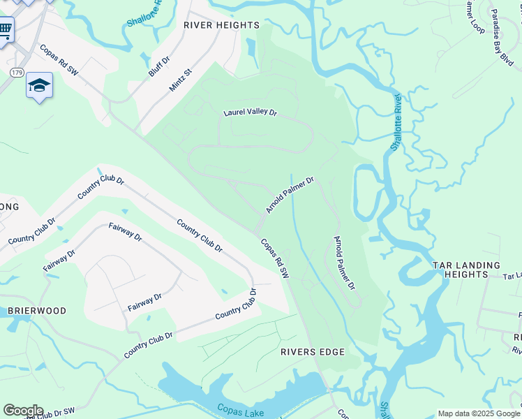 map of restaurants, bars, coffee shops, grocery stores, and more near 1957 Arnold Palmer Drive in Shallotte