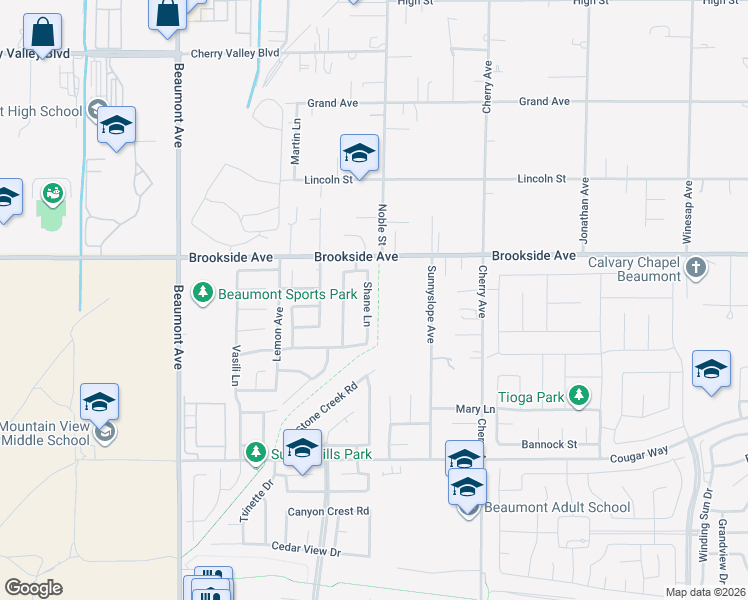 map of restaurants, bars, coffee shops, grocery stores, and more near 1752 Shane Lane in Beaumont