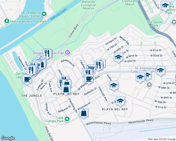 map of restaurants, bars, coffee shops, grocery stores, and more near 8234 Calabar Avenue in Los Angeles