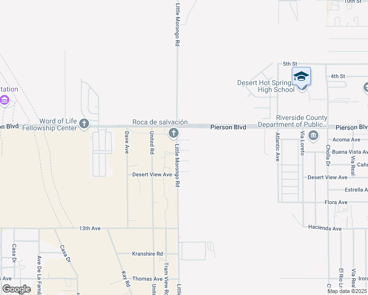 map of restaurants, bars, coffee shops, grocery stores, and more near Buena Vista Avenue in Desert Hot Springs