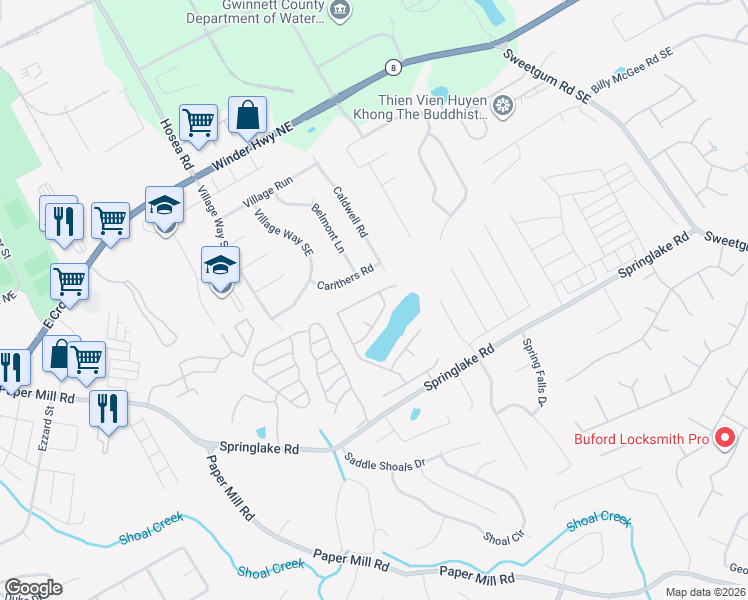 map of restaurants, bars, coffee shops, grocery stores, and more near 294 Cool Weather Drive in Lawrenceville